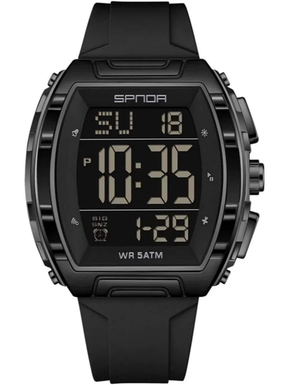 Men's Black Analog Quartz Tonneau Shape Dual Waterproof Digital Luxury Watch